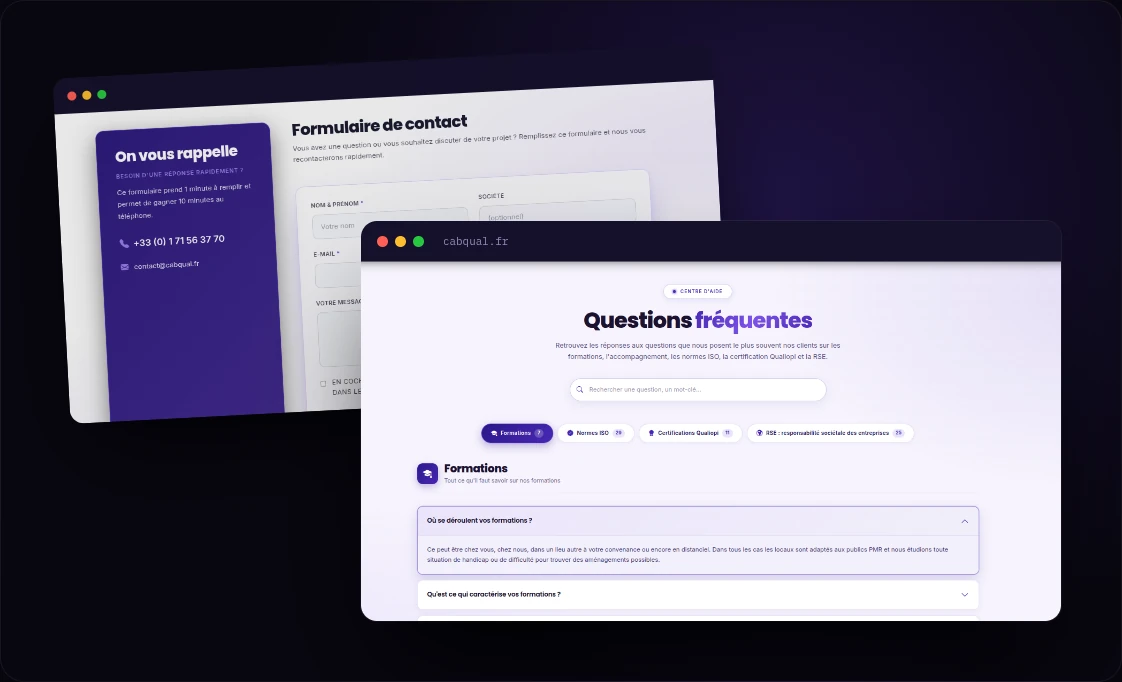 Page de contact du site Cab'qual