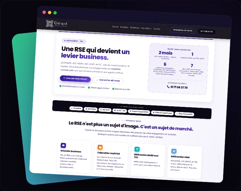 Section présentation des expertises du site Cab'qual