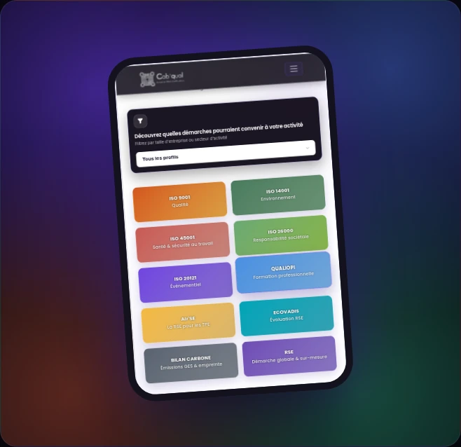 Section du site internet de Cab'qual réalisé par Uniflow Agency