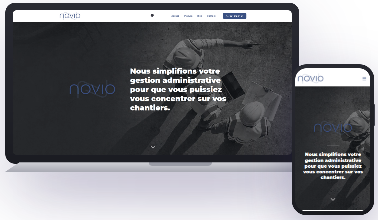 Aperçu de la page d'accueil du site internet de Novio réalisé par Uniflow Agency